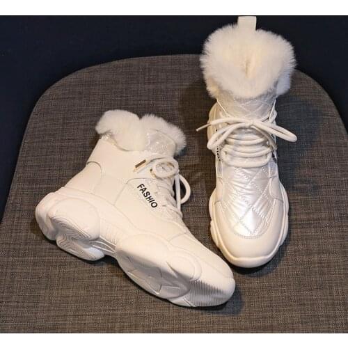 Rimocy Chunky Platform Cotton Padded Shoes Woman Waterproof Thick Plush Snow Boots Women 2021 Fashion Lace Up Winter Sneakers