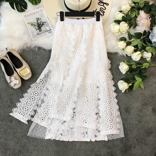 Lace Maxi High Waist Skirts Womens Harajuku Boho Jupe Femme Ropa Mujer Kawaii Pastel korean fashion tutu skirt