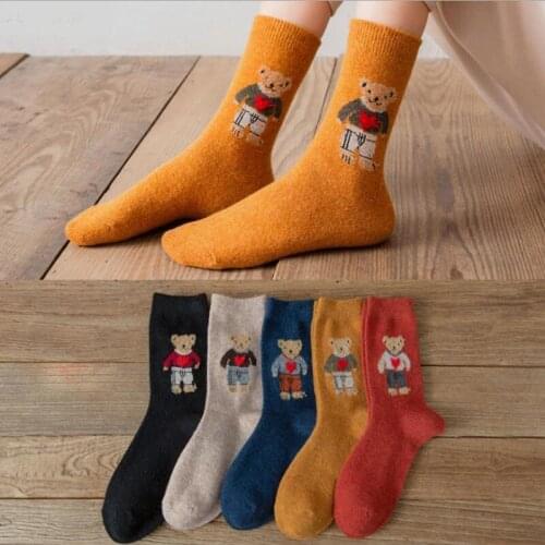 Women Harajuku Kawaii Cute Socks Autumn and Winter Warm Wool Woman Socks Japanese Cute Cartoon Bear Socks