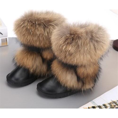 New Arrival 2020 Non-slip Fox Fur Woman Winter Snow Boots Womens Shoes Genuine Leather Natural Womens Snow Boots Thick Plush