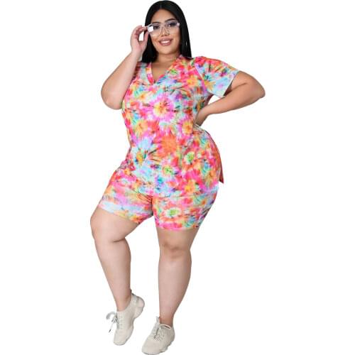 2 Piece Set Women Summer 2021 Tie Dye Set Plus Size 4XL 5XL 2 Piece Sets Womens Outfits Sexy Two Piece Set Casual Set Conjunto