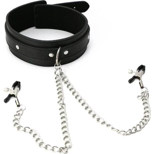 Women Cosplay Bondage Slavery Collar Faux Leather Strap Chained Nipple Sucking Clamps Adult SM Game Sex Toy Hot