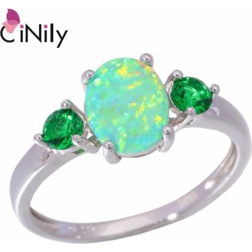 CiNily Artificial Created Green Opal Authentic 925 Sterling Silver Rings for Women Party Gift Fine Jewelry Ring Size 7-8 SR002
