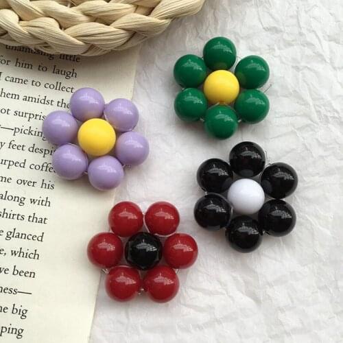 Handmade Solid Colors Round Acrylic Beads Beading Fower Patch Sticker Ornament Accessory Floral Jewelry DIY Material 10pcs 35mm