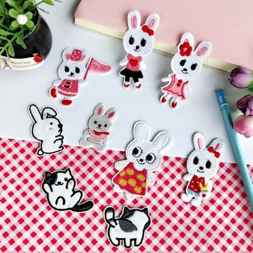 100pcs/lot Embroidery Patches Bow Animal Rabbit CatClothing Decoration Accessories Diy Iron Heat Transfer Applique