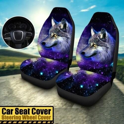 2Pcs Car Universal Starry Sky Wolf Printed Car Seat Cover Seat Cushion Protector Cover for Car SUV