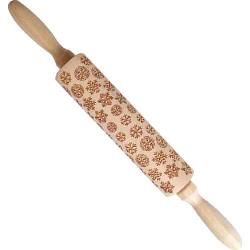35*4cm Christmas Embossing Rolling Pin Baking Cookies Noodle Biscuit Fondant Cake Dough Engraved Roller Reindeer Snowflake