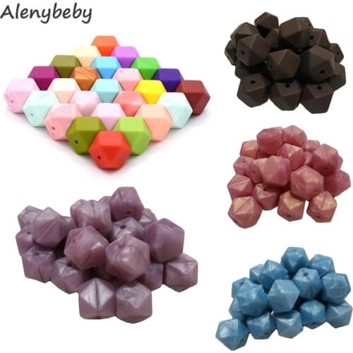 5pcs 17MM Silicone Hexagon Beads BPA Free Baby Teething Beads Food Grade Silicone Teether Chew Necklace Toys Baby Shower Gifts