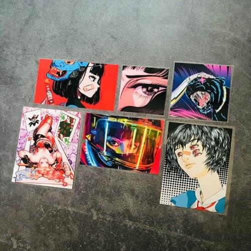 6PCS Car Stickers Guitar Auto Rear Windshield Decals for Classic Cartoon Anime Beauty Eye Black Panther EVA Ayanori