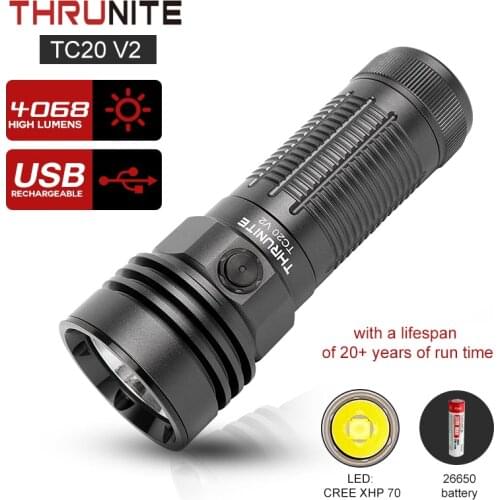 THRUNITE TC20 V2 4068 High Lumens USB C Rechargeable Flashlightb 299 Meters Throw Bright Outdoor Light with26650 Battery Orginal