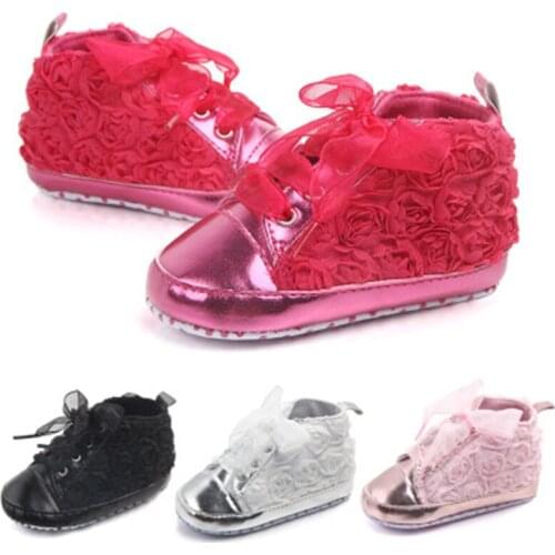 Four seasons flower baby shoes Soft non-slip sole baby shoes Cute rose flower bright leather toddler shoes