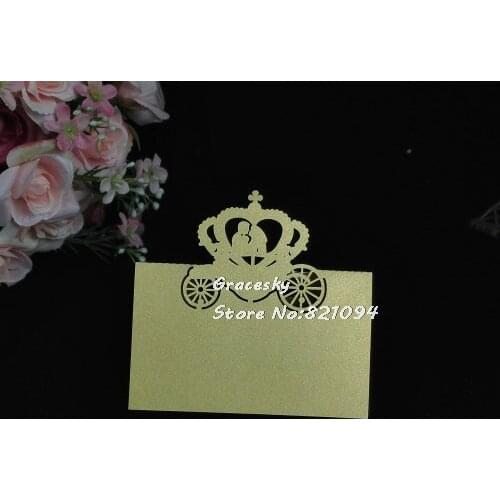 50Pcs free shipping laser cut Wedding Name table holder Card Invitation RSVP Card Pumpkin Carriage Couples design party supplies