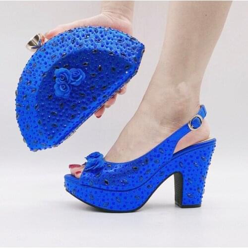 Doershow fashion blue Italian Shoes With Matching Bags African Women Shoes and Bags Set For Prom Party Summer Sandal! !HKV1-9