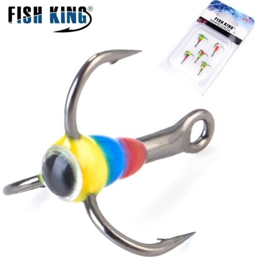 FISH KING 5pcs/pack High Carbon Steel Winter ice Fishing Hooks Overturned Barbed Trebles Hooks With Diamond Eye Fishing Tackle