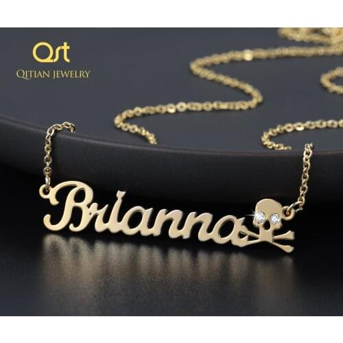 Personalized Custom skull name necklace Stainless Steel Customized letter Iced Out Bling Pendants For woman Glamour Jewelry gift