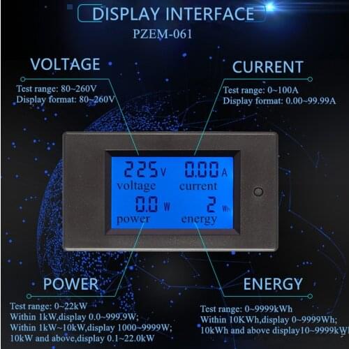 AC80-260V 100A 22KW Digital Watt Meter Power Energy Meter Electrical Current Voltage Meter Voltmeter Ammeter LCD Display