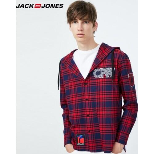 JackJones Autumn Winter Loose Plaid Hooded Shirt| 219405514