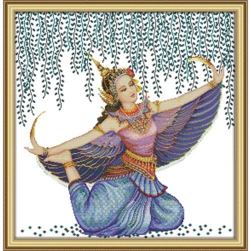 Joy Sunday TheThai Dance Under Willow Tree Chinese Cross Stitch Patterns Printed On Canvas Embroidery Needlework Set DIY DMC14CT