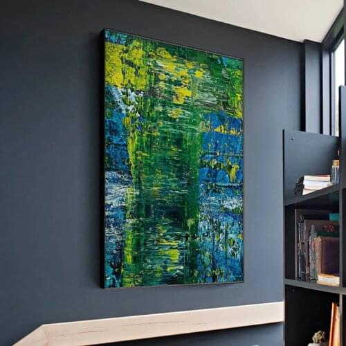 100% Handpainted Oil Painting Abstract Green With Blue Painting On Canvas Without Frame Modern Wall Art For House Decoration