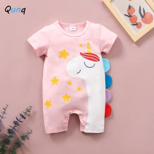 Qunq Baby Romper 2021 New Summer Cartoon Unicorn Crocodile Newborns Jumpsuits Cotton Short-Sleeved Infant Boys Girls Clothes