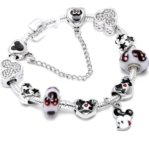 DDL 2019 Hot Sale Fashion Handmade Mickey Minnie Charm Bracelets Fits Bracelet For Women DIY Jewelry Dropshipping