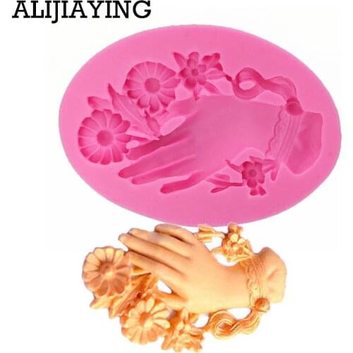 M1048 3D flower and hand silicone mold,fondant molds,sugar craft tools,chocolate mould for cakes decorating tools