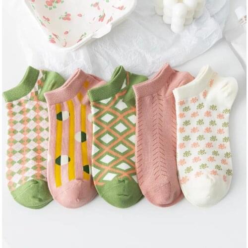 Japanese Spring and Summer Cute Socks Stripe Mosaic Grid Designer Socks Kawaii Harajuku Sweet Woman Socks