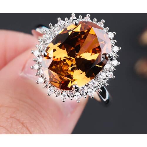 Fashion Big Orange Crystal Party Rings For Women Charming Luxury Zirconia Wedding Engagement Rings For Female Wedding Band Gift