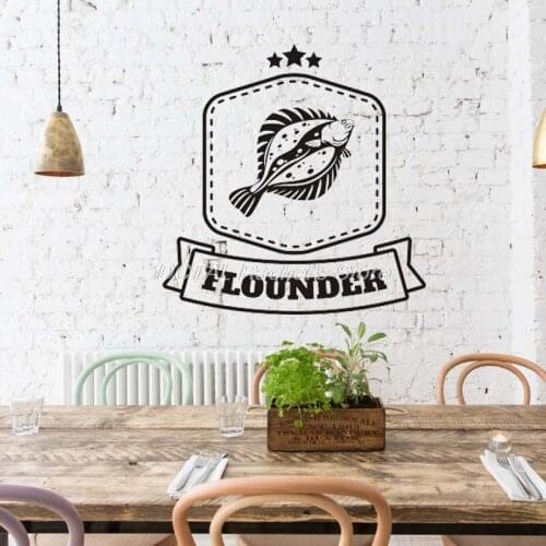 Seafood Restaurant Sticker Decor Flounder Vinyl Wall Decal Kitchen Dining Room Sticker Bar Drink Art
