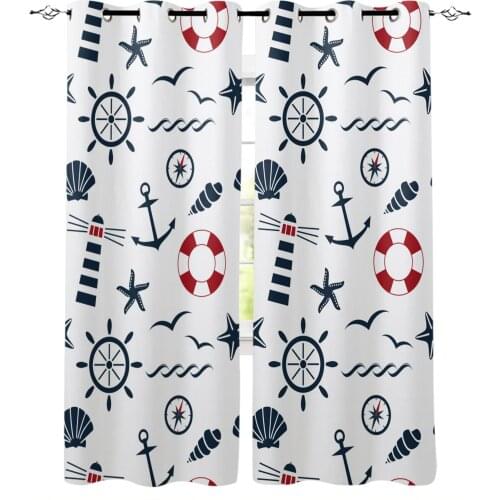 Cartoon Lighthouse Ship Steering Wheel Home Decoration Living Room Curtains Window Treatments Kids Curtain For Kitchen Bedroom