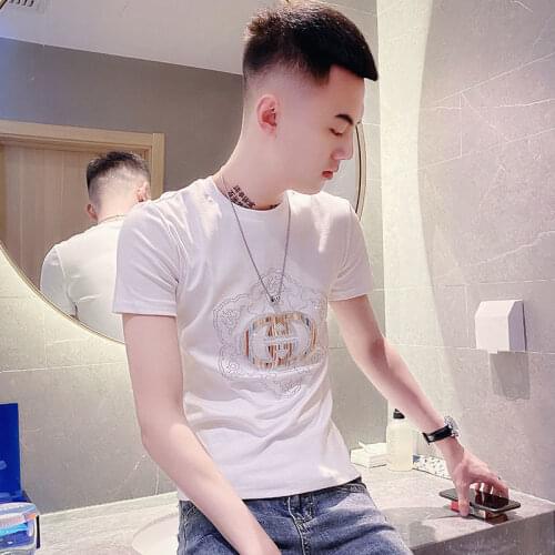2021 mens short sleeve high-end hot drill T-shirt summer new half sleeve handsome printed T-shirt jacket