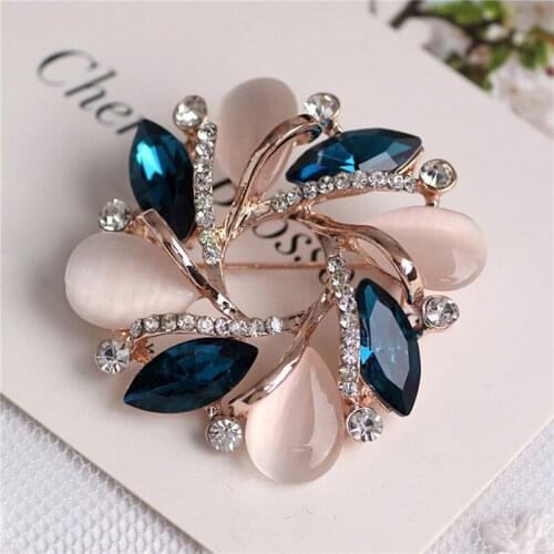 New Women Fashion Jewelry Bauhinia Crystal Brooch Pin For Scarf Buckle Clothing Accessories Flowers Opal Brooches