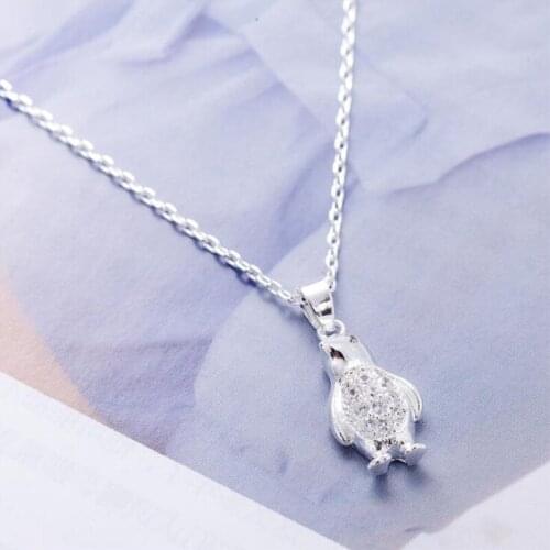 New Arrival Cute Animal 925 Sterling Silver Jewelry Sweet Penguin Crystal Dolphins Temperament Exquisite Pendant Necklaces N178