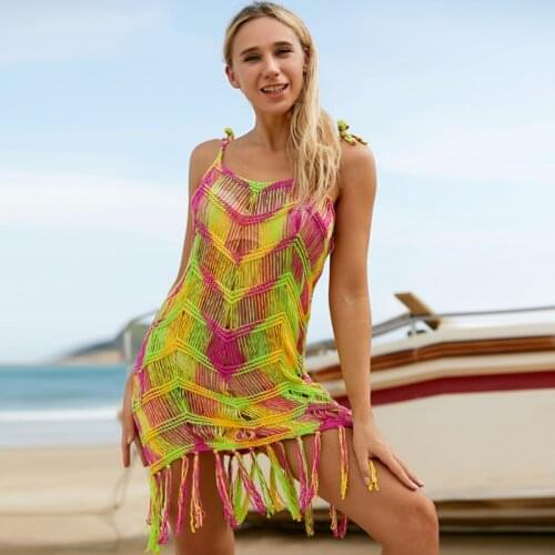 Beach Dress 2021 Summer Colorful Hand-Woven Cotton Sleeveless Sling Top Swimsuit Cover Ups For Swimwear Women