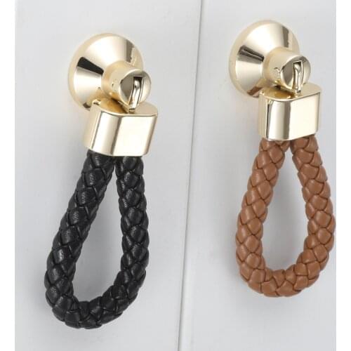 Brown/Black Leather Furniture Handle Single Hole Door Pull Knob 80mm for Cabinet Drawer Suitcase Accessories