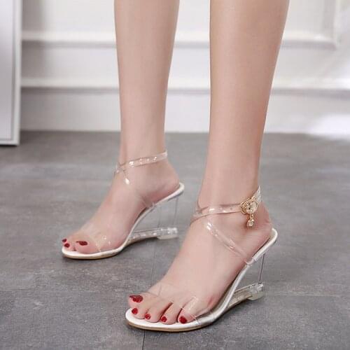 New Wedges Sandals Women Summer Transparent High Heels PVC Slippers Open Toe Sexy Wedding Shoes Platform Sandals Clear Shoes tyu
