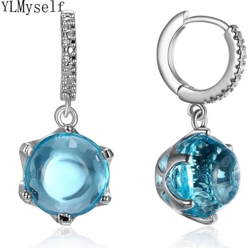 New Beautiful Big Blue Stones Dangle Earring Color Crystal Female Jewelry Womens Fashion Jewellery Free Shipping