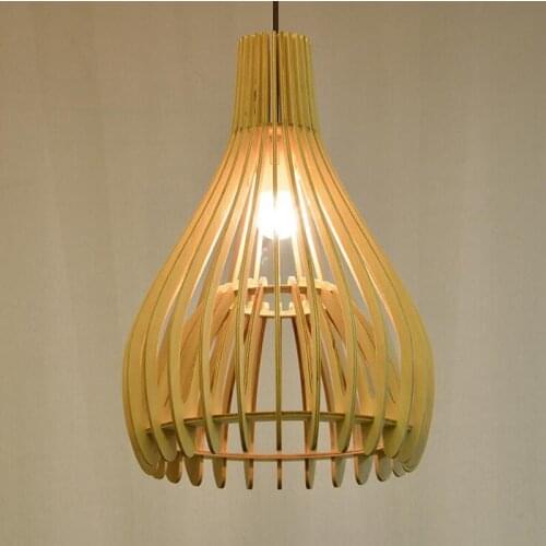 Modern minimalist personality wood creative double solid wood cage living room chandelier villa lamp lighting bird cage lamp