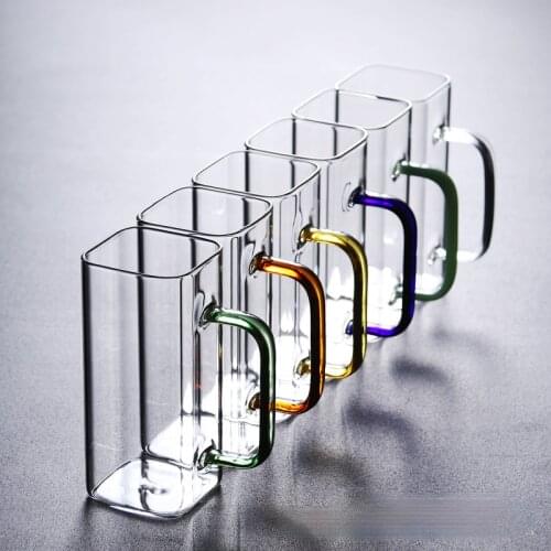 Glass cup square green tea cup heat resistant household transparent water cup without cover single layer tea glass shot glass