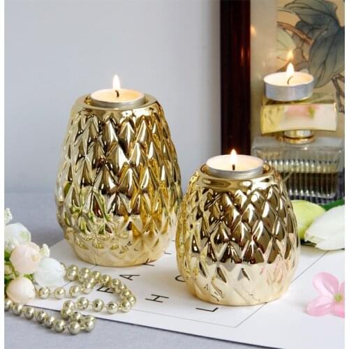 European Style Home Decoration Ornaments Luxury Diamond Gold Silver Ceramic Candle Holder Candle Cup