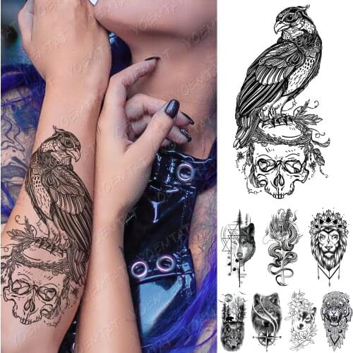 Waterproof Temporary Tattoo Sticker Crow Skull Dragon Wolf Sword Flash Tattoos Tiger Forest Body Art Arm Fake Sleeve Tatoo Men