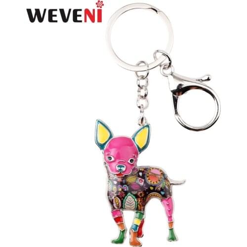 WEVENI Enamel Metal Chihuahua Dog Key Chain Key Ring Girl Bag Charm New Fashion Jewelry For Women Car Keychain Accessories