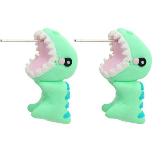 2021 Women Elegant Earrings 3D Cartoon Dinosaur Dangle Animal Bite Polymer Clay Stud Party