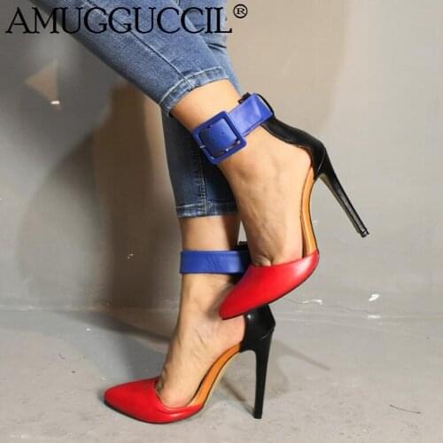 2021 New Plus Big Size 35-47 Red Buckle Fashion Sexy High Heel Party Wedding Spring Summer Females Lady Shoes Women Pumps D1283