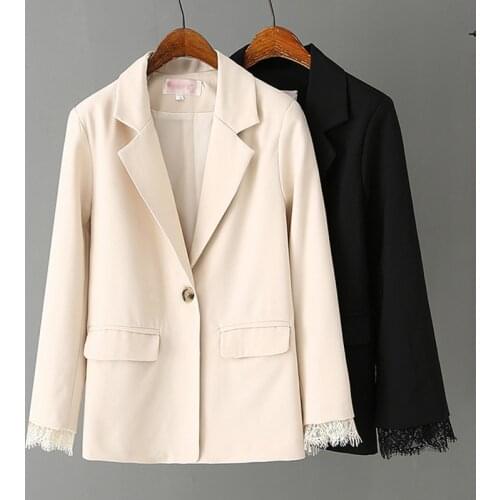 Women One Buttons Beige Blazer Coat Vintage Notched Collar Pocket 2021 Fashion Female Casual Chic Tops