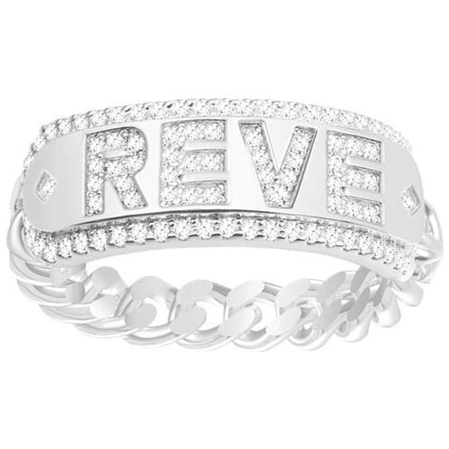 SLJELY Fashion 925 Sterling Silver White Color Letter REVE Chain Ring Cubic Zirconia Stones Dream Rings Women Fine Jewelry