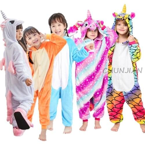 Winter Flannel Boys Girls Unicorn Pajamas Kids Animal Pijamas for 4 6 8 10 12 Years Children Dinosaur Pajamas Baby Sleepwear