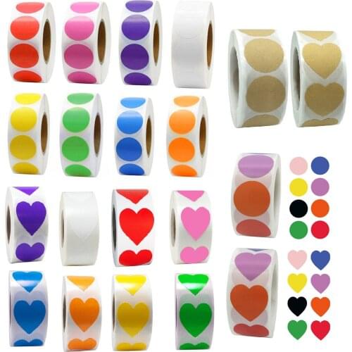 1 Roll 500Pcs Round Heart Shape Chroma Label 1 Inch Color-Code Dot Labels Stickers Wedding Package Seal Label Stationery Sticker