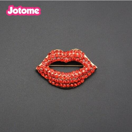 100pcs/lot Women Jewelry Sweater Shawl Scarf Buckle Hot Red Rhinestone Lips Brooch Pin