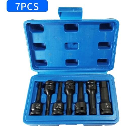 7Pcs Impact Socket Bit Set 3/8-inch Drive Chrome Molybdenum Steel Hex Key Socket Metric Allen Bit Impact S-pline Socket Bit Set